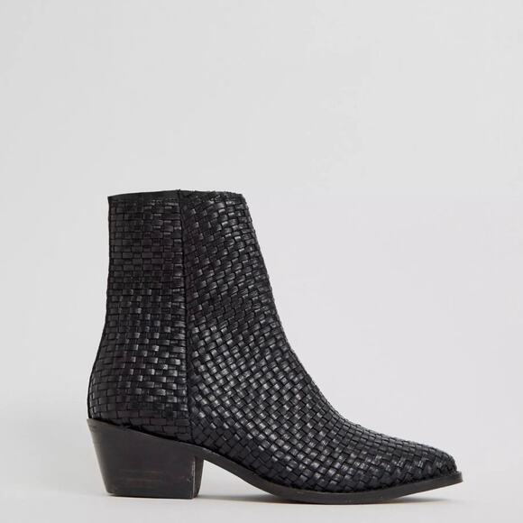 ASOS 'Austin' Women's UK 7/ US 9 Basketweave Ankle Boot Black Leather - Picture 2 of 10